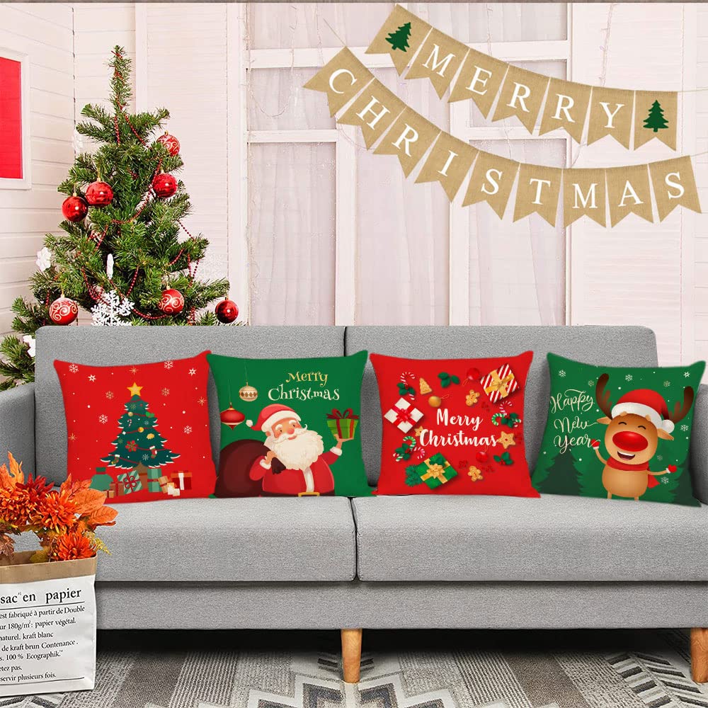 Set di 4 federe per cuscini con decorazioni natalizie, 45 x 45 cm, con