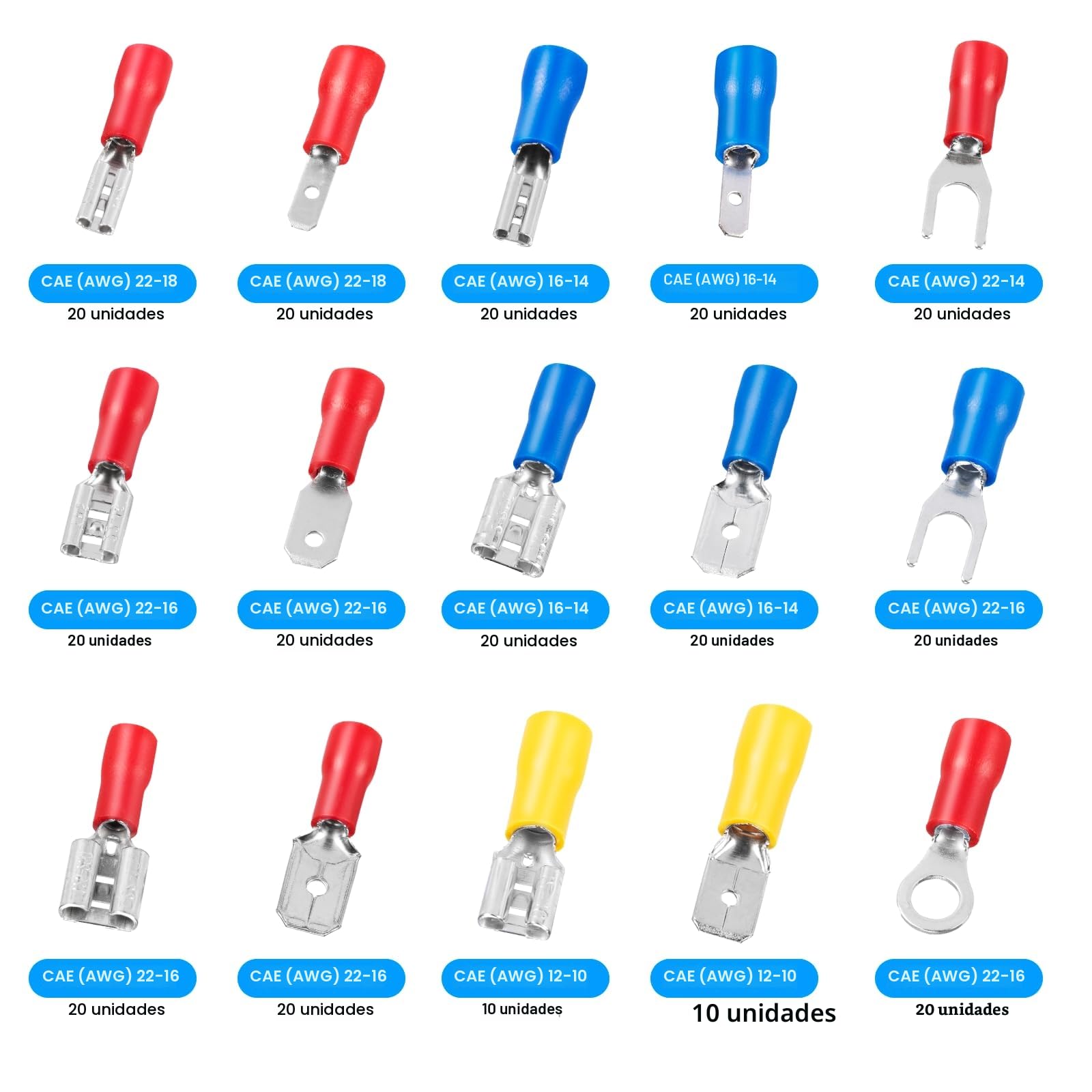 280 piezas Terminales Eléctricos, terminales faston 0,5 – 6,0 mm², surtido de terminales de cable para coche, conectores planos, conectores de cable