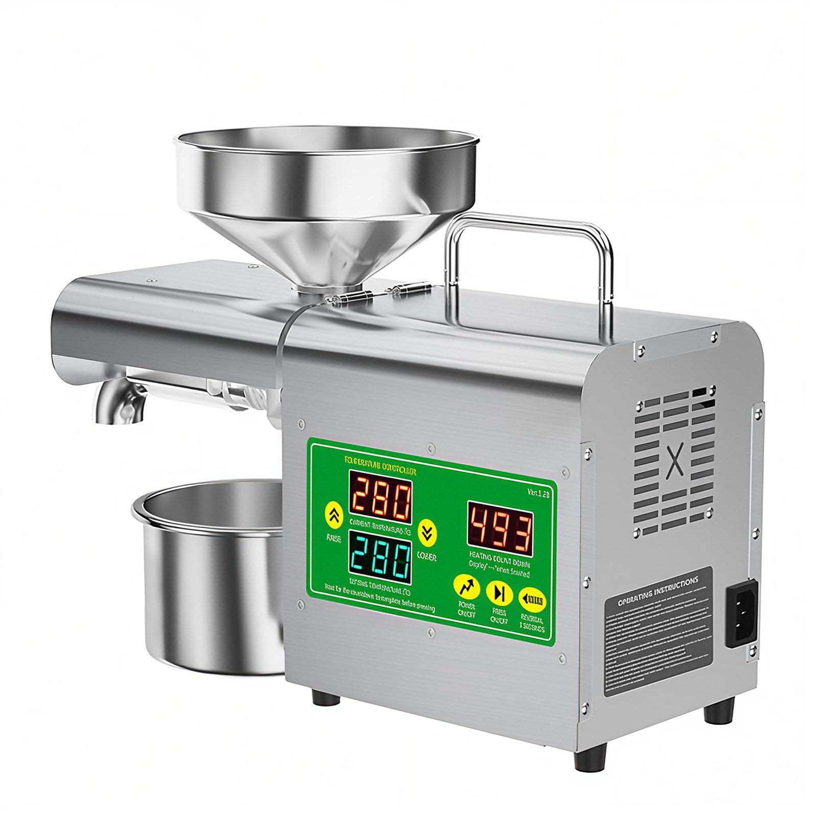 Pressa elettrica per Olio da 1500 W, Doppia modalità di Estrazione a Caldo e a Freddo, Controllo Digitale della Temperatura, in Acciaio Inossidabile, per Uso Domestico e Commercial