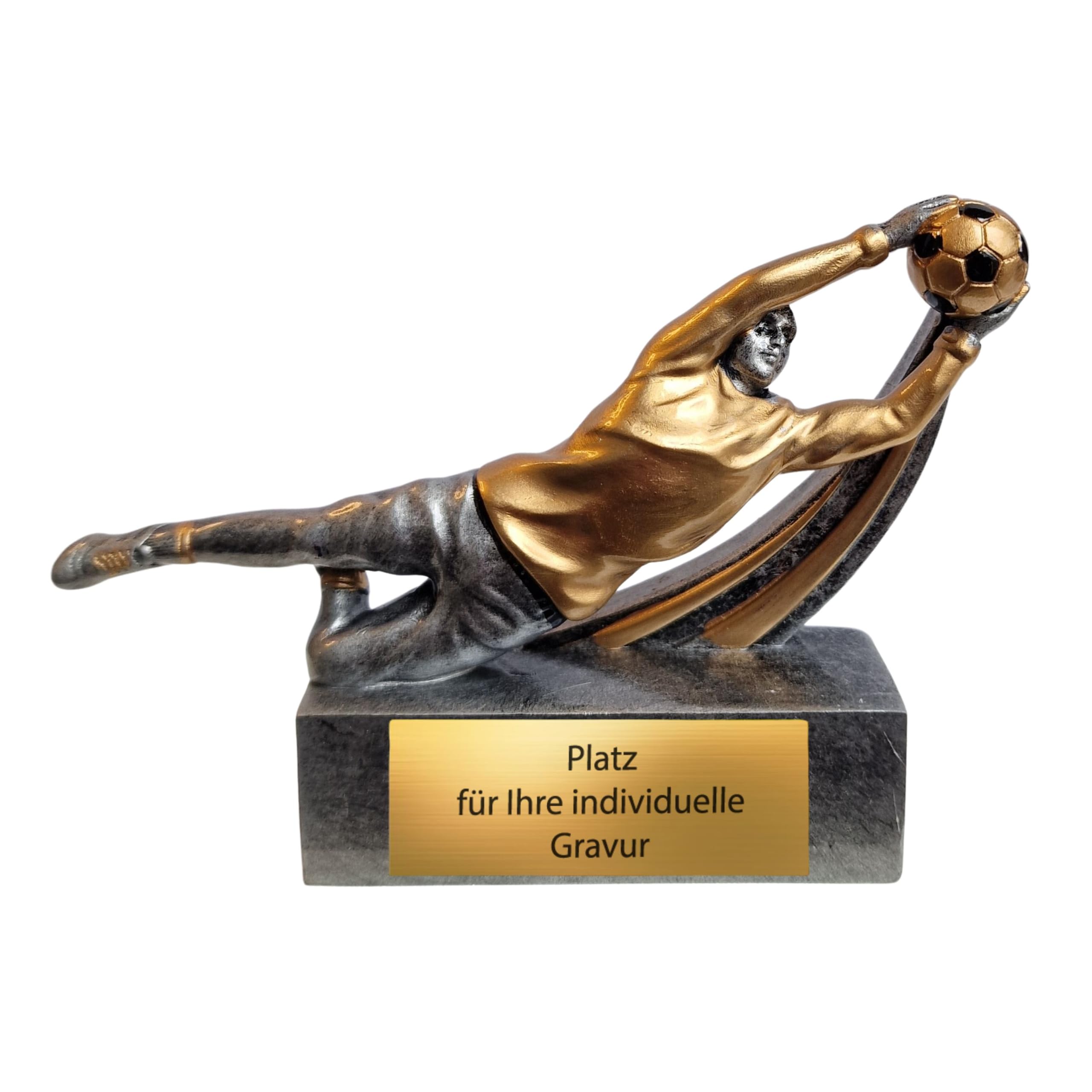 Fußballtorwart Pokal 8 cm aus Resin – dynamische Keeper Figur auf Sockel – kompakte Trophäe mit Gravurschild – hochwertiger Award für Vereine Jugendturniere Trainingspreise & Siegerehrungen