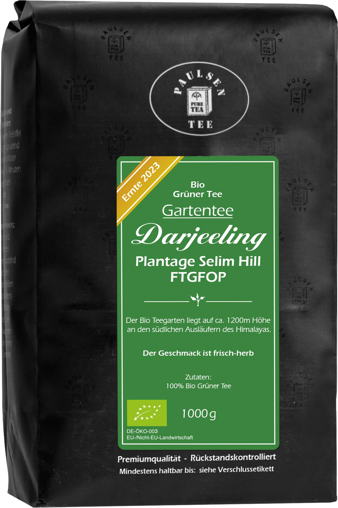 Paulsen"Gartentee - Plantage Selim Hill", Bio Darjeeling FTGFOP, Ernte 2023, grüner Tee, 1000g