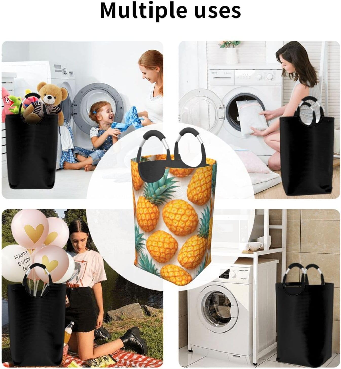 50l Laundry Basket Pineapple Pattern Waterproof Laundry Hamper Foldable Clothes Laundry Bag With Handles