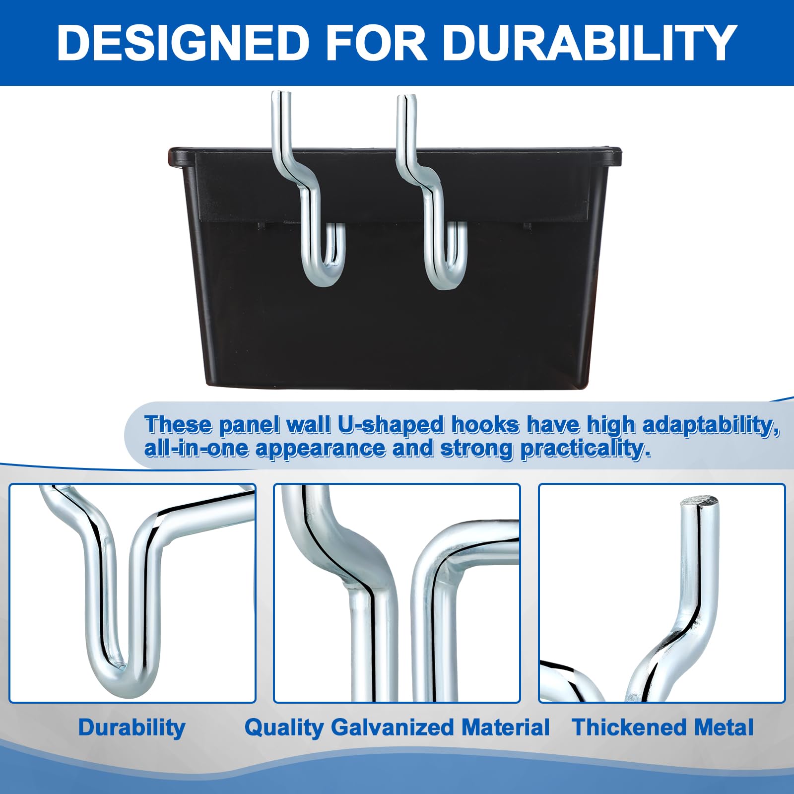 Tandefio 24 Pcs Pegboard Bin Hooks Metal U Hook Heavy Duty Peg Board Hangers For Hanging Tools