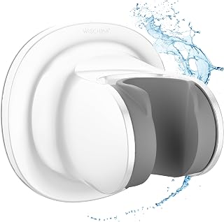 Soporte para alcachofa de ducha, sin agujeros, color blanco, soporte para alcachofa de mano, soporte de pared para manguera de ducha estándar, manguera de ducha, accesorios de baño