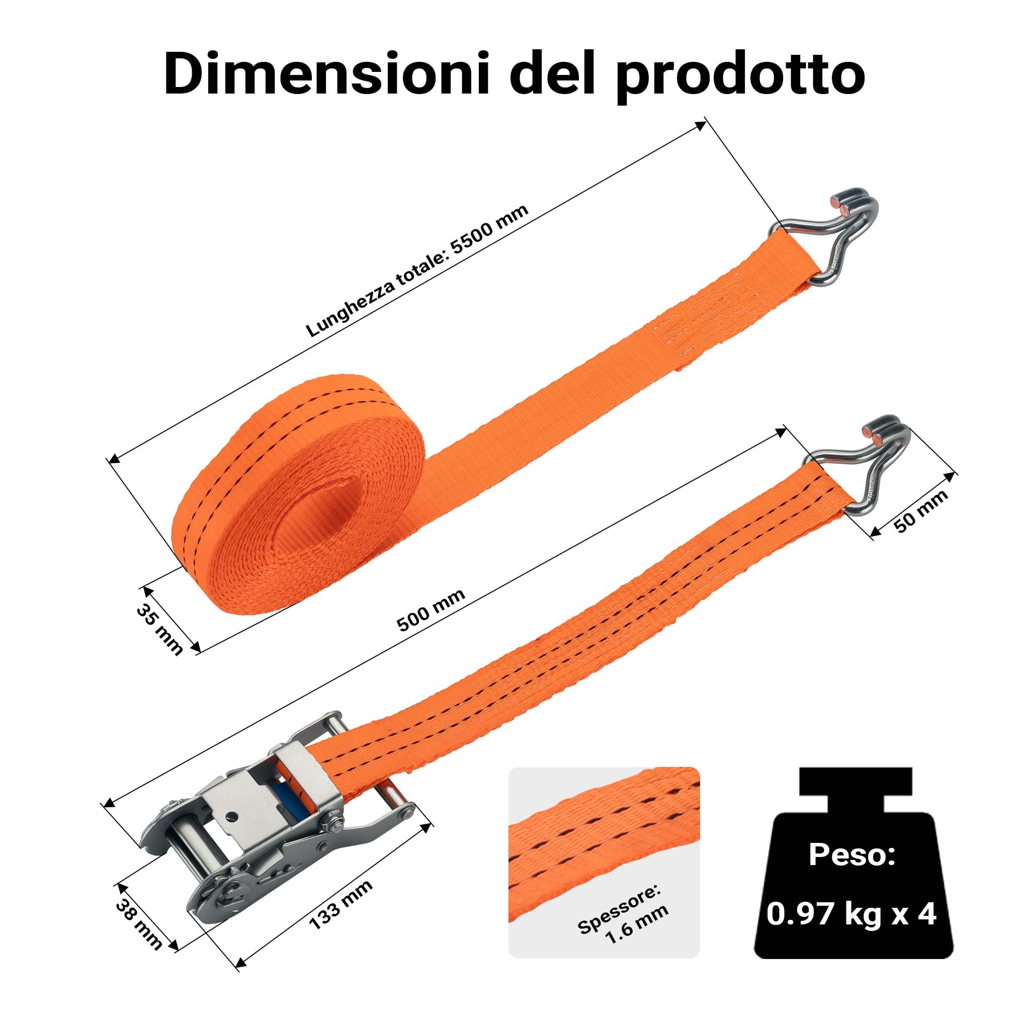 XPOtool Cinghia di ancoraggio a cricchetto Set 4 cinghie di fissaggio 6 m 3000 daN