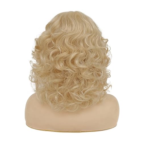 Miniatura 3 de Tseses Pelucas rubias cortas y rizadas para mujeres con flequillo, pelo sintético en capas, pelucas peludas naturales para uso diario