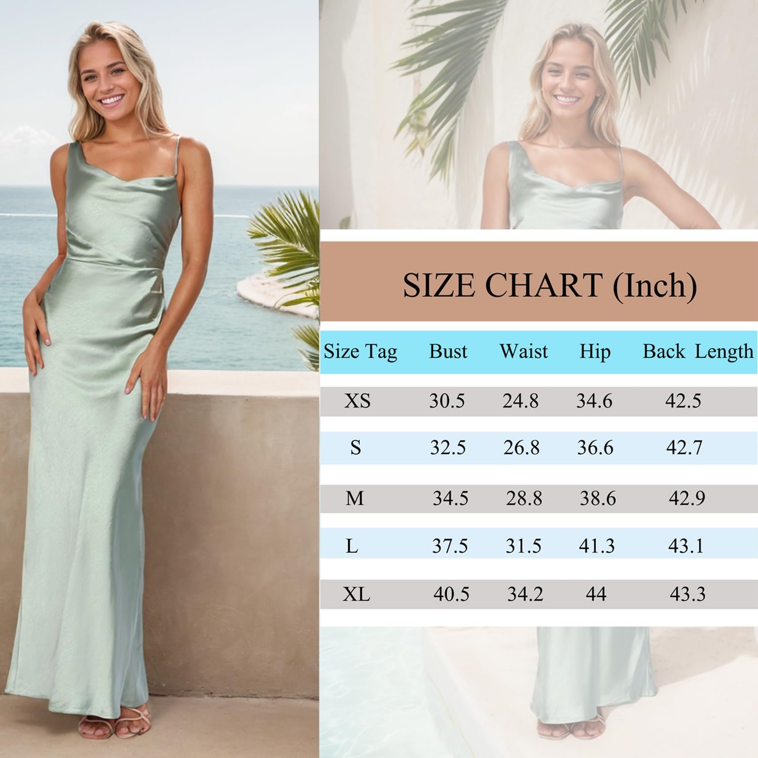 Summer Satin Maxi Dresses for Women 2025 Cowl Neck Ruched Silk Formal Wedding Guest Bridesmaid Slip Dress with Slit - Image 4