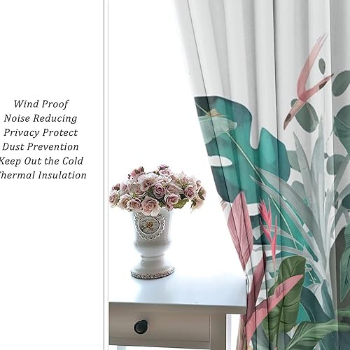 Miniatura 6 de Cortinas abstractas de hojas tropicales, acuarela tropical, hojas de palma, verano hawaiano, plátano, aislamiento térmico, cortinas completas para