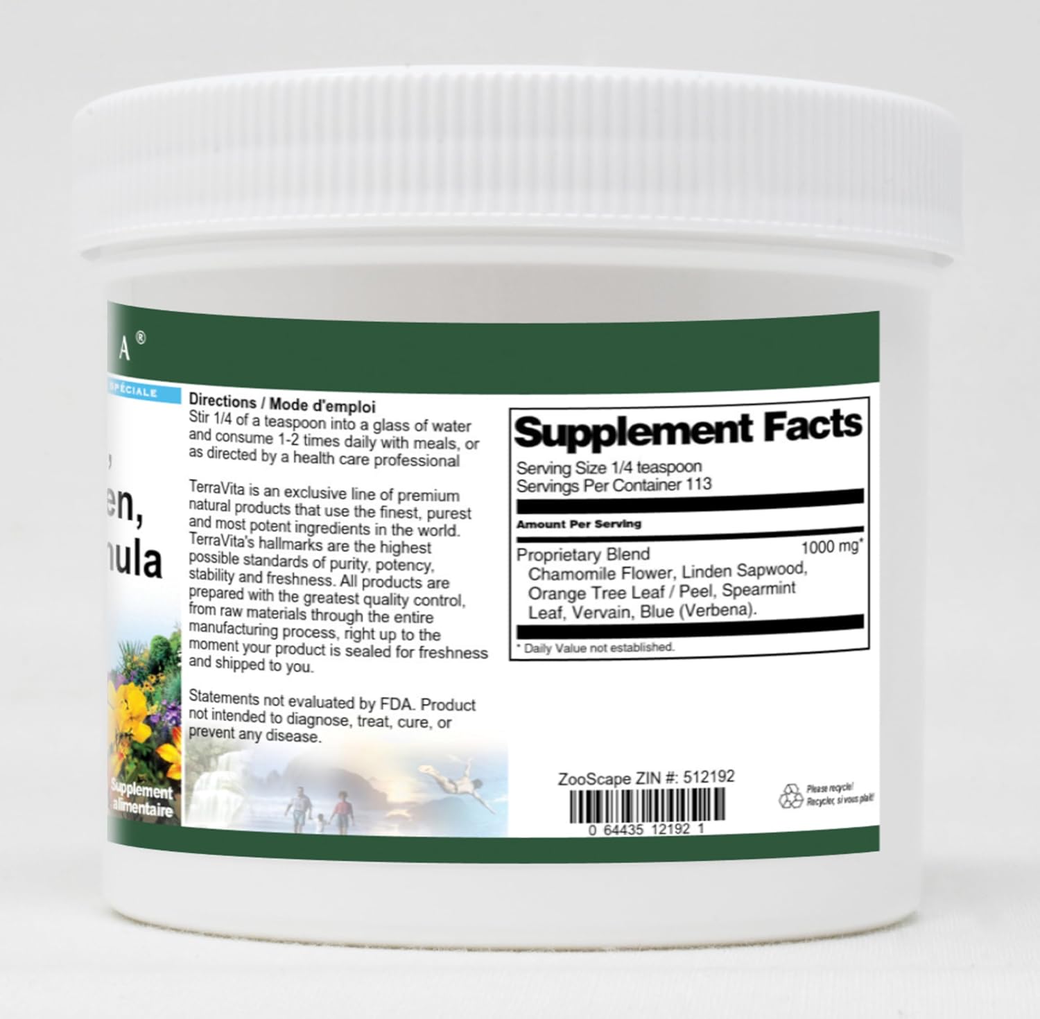 Terravita Calming Formula Powder - Chamomile, Vervain, Linden and More (4 oz, ZIN: 512192) - 3 Pack