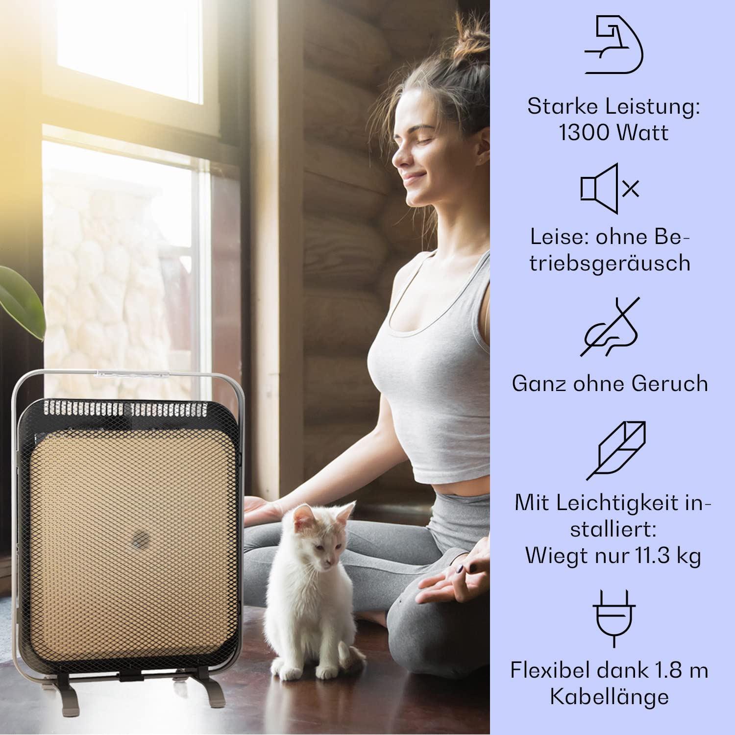 Klarstein Infrarotheizung mit Thermostat, 1300 Watt Elektroheizung, Marmor-Wärmespeicher Infrarotheizung, IR Paneel mit Frostschutzfunktion, Elektrischer Flach-Heizkörper, Effiziente Heizung