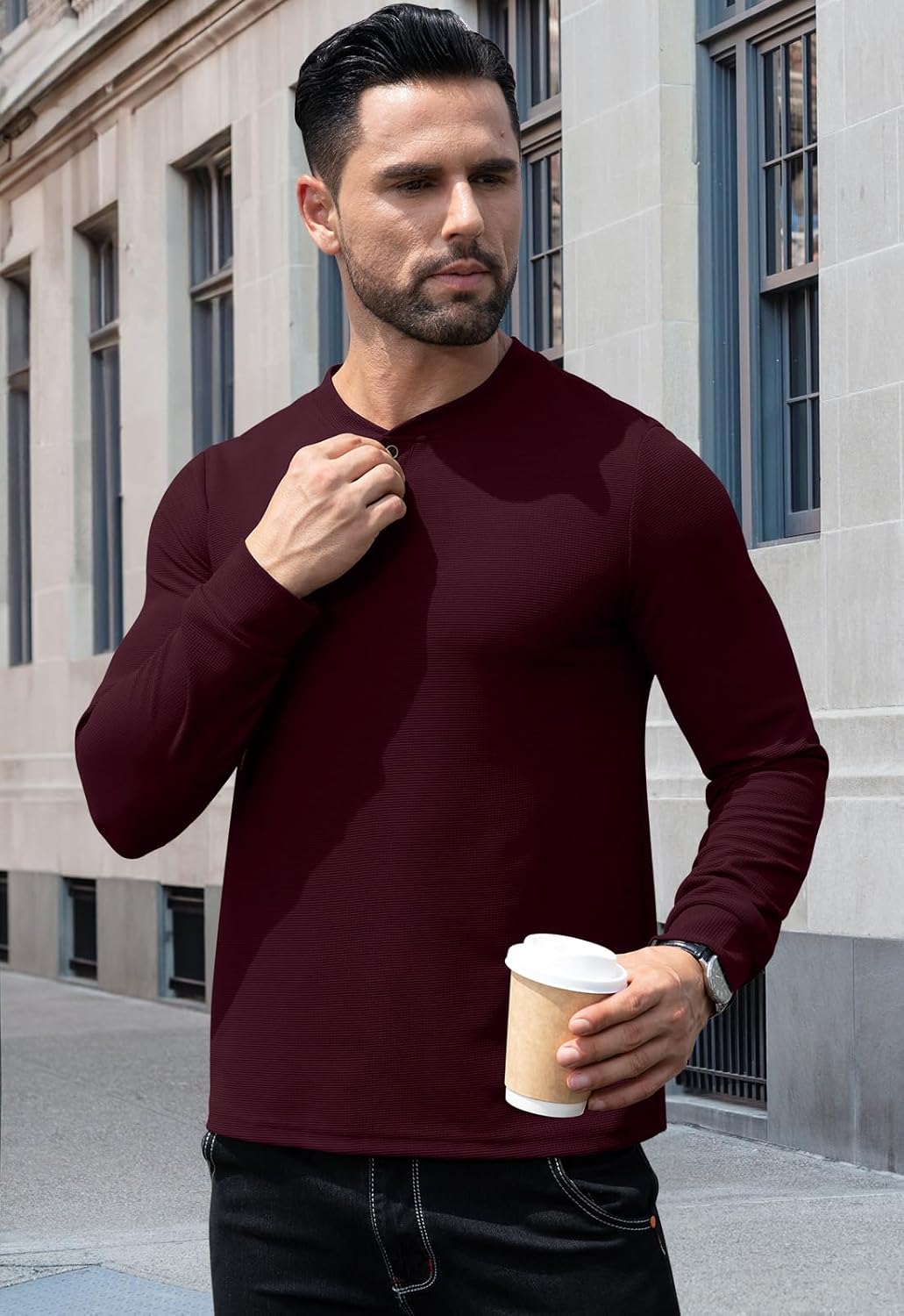 KUYIGO Men's Slim Fit Henley Shirts Casual Solid Button Waffle Fashion Summer T-Shirts Tops - Image 5