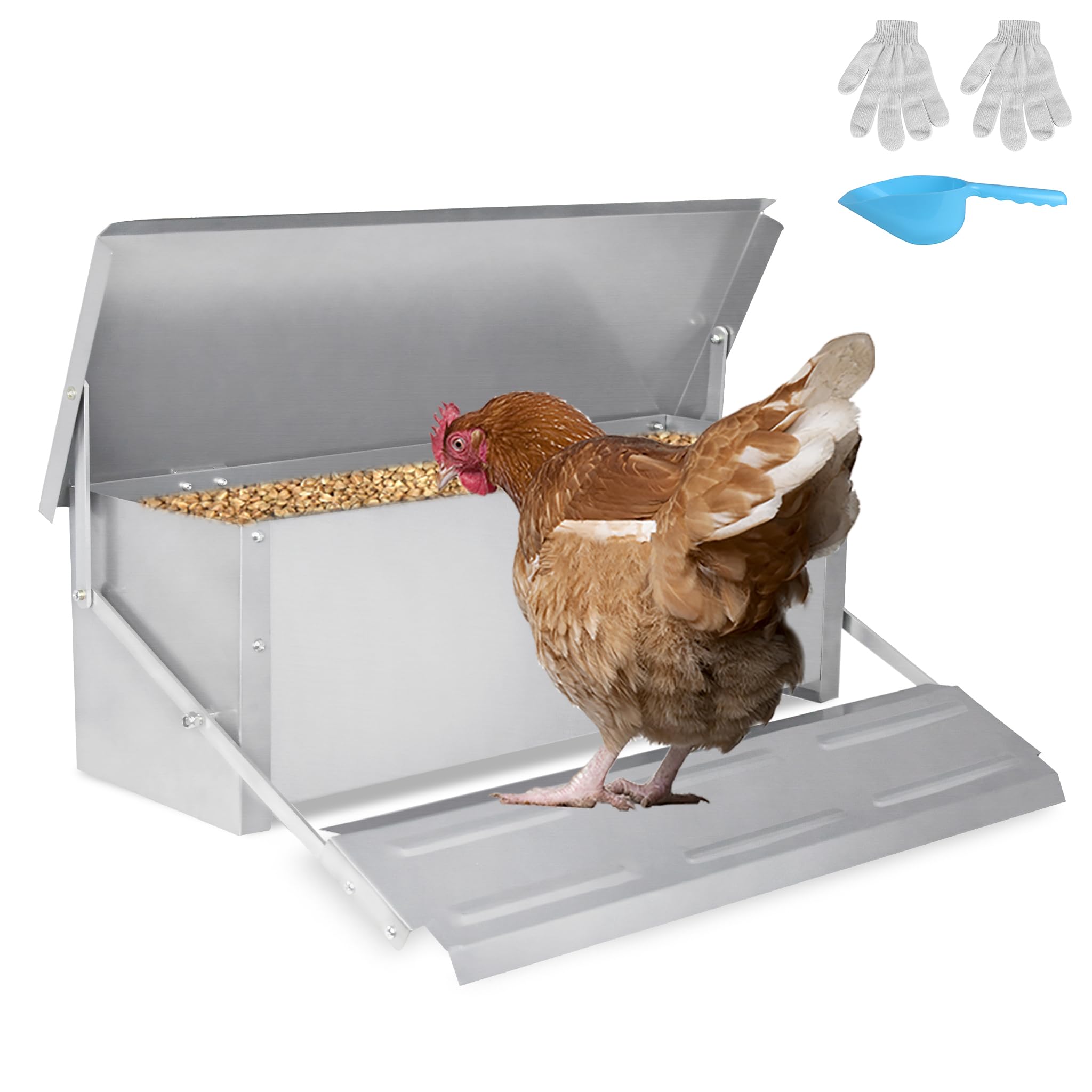 UISEBRT Mangiatoia automatica per polli da 10 kg, in acciaio zincato, alimentazione per pollo, pollo, anatre, bacini