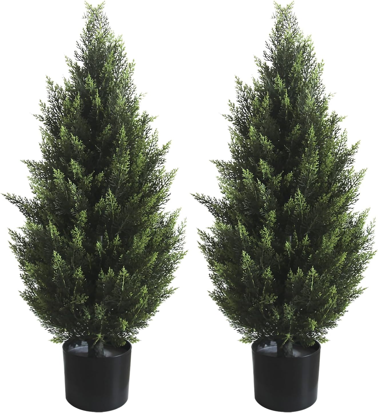 3FT Artificial Topiary Tree Realistic Faux Cedar Pines Christmas Trees UV Rated Fake Shrubs for Front Porch Faux Plants Indoor and Outdoor Decor (2 Pack) 2 3FT