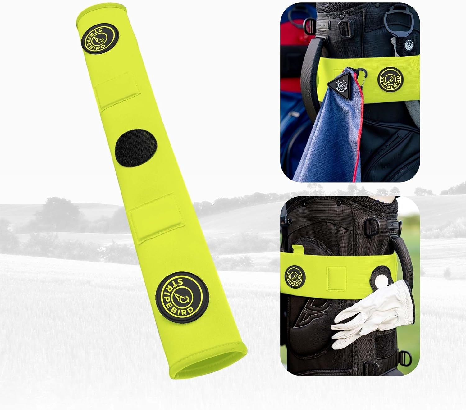 Stripebird - Premium Golf Cart Strap Sleeve Protector - Save Your Golf Bag from Golf Cart Straps - Includes Magnetic and Steel Plate for Magnetic Golf Accessories