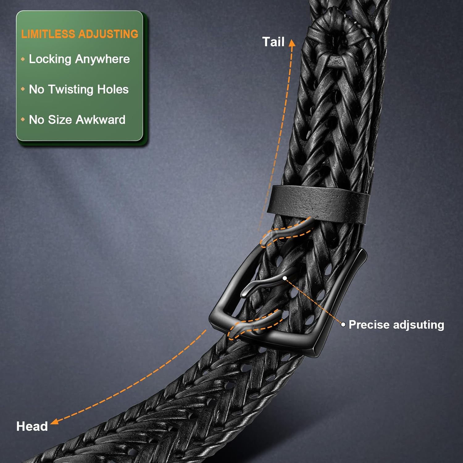 KEMISANT Men Belt, Braided Belt Comfortable For Men Casual Jean Golf 1 3/8" - Image 3