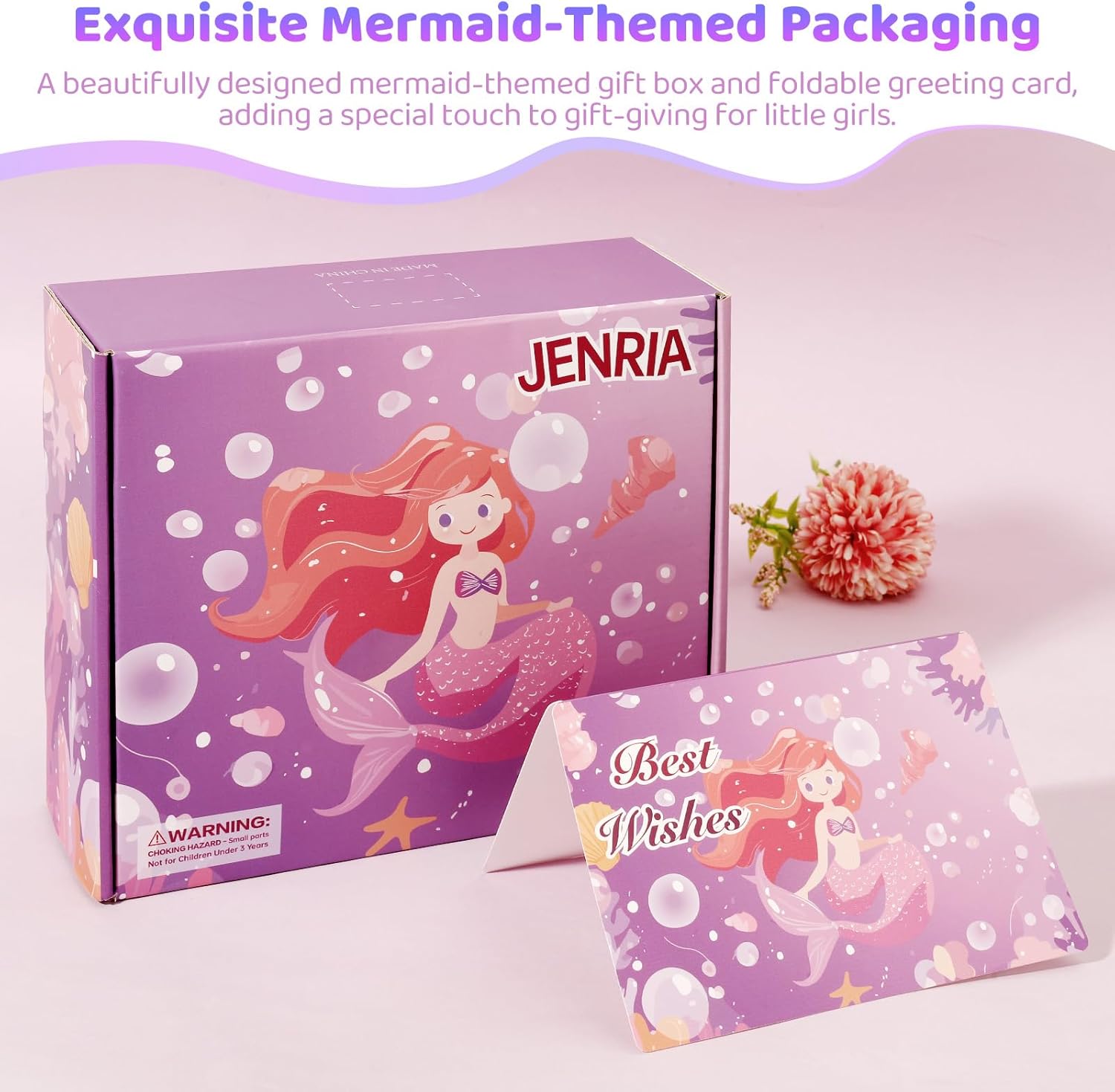 Jenria Mermaid Gifts for Girls Toys Age 6-8, Birthday Gifts for Girls Age 3 4 5 6 7 8, Girl Toys, Valentines Day Gifts for Kids, Birthday Gifts Set, for Daughter, Niece, Little Girl