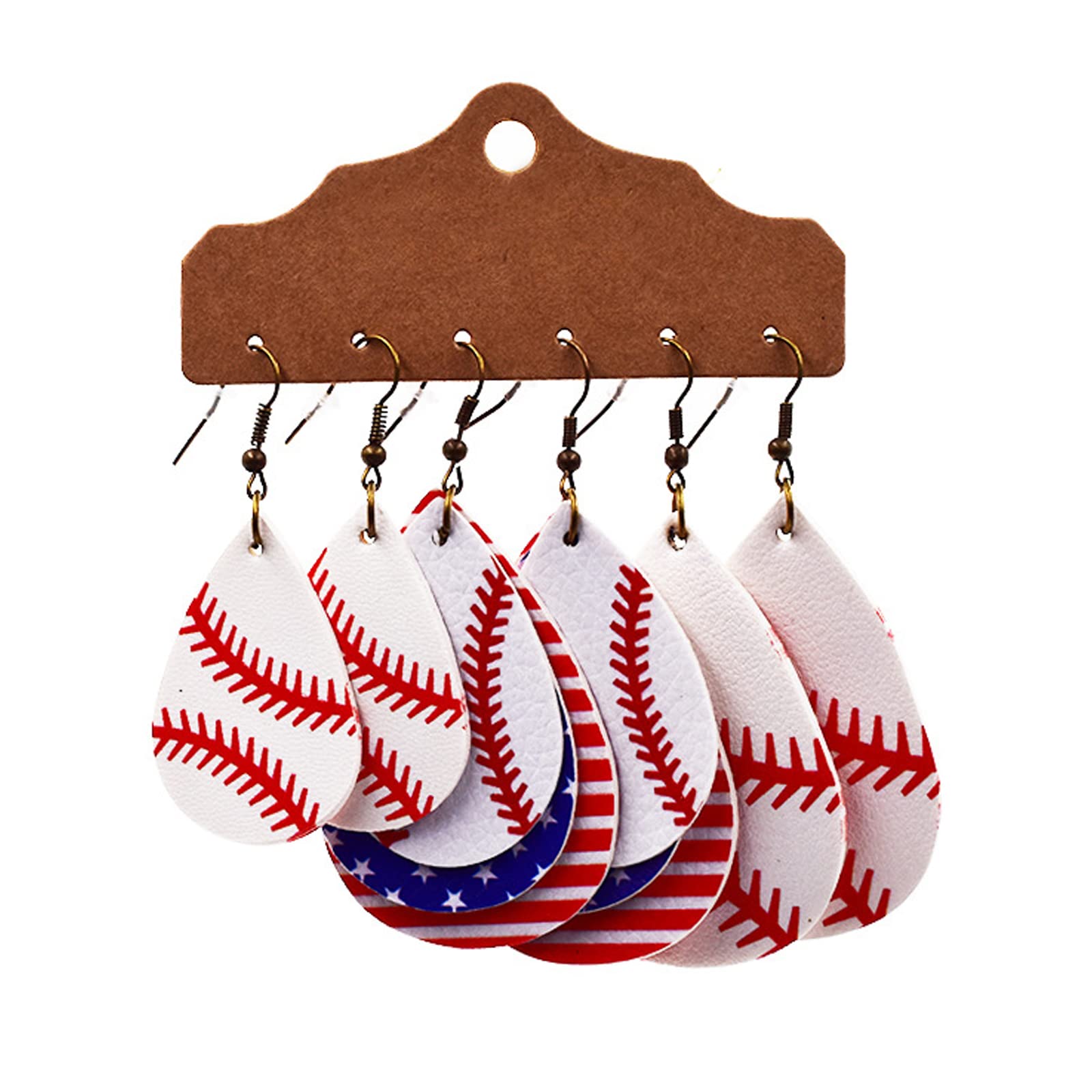 3Pairs Sporty Style Earrings Glittering Sequin Leather Earrings Rugby Basketball Baseball Football Cheerleaders Jewelry Sport Events Fans Costume-baseball1