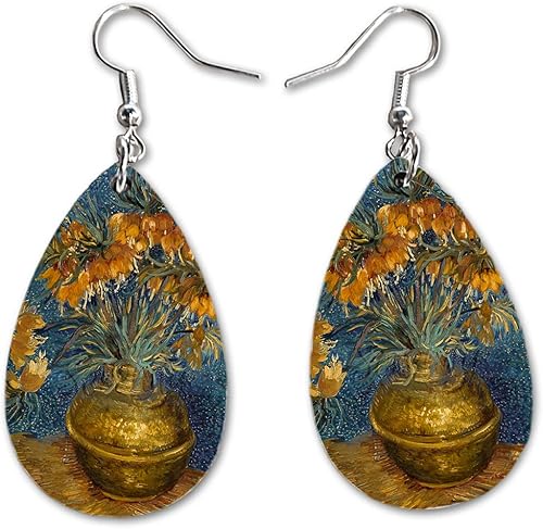 Vista 37 de Van Gogh - Juego de aretes colgantes divertidos Lindos aretes de joyería para niñas y mujeres Impresión de doble cara Regalo de cumpleaños