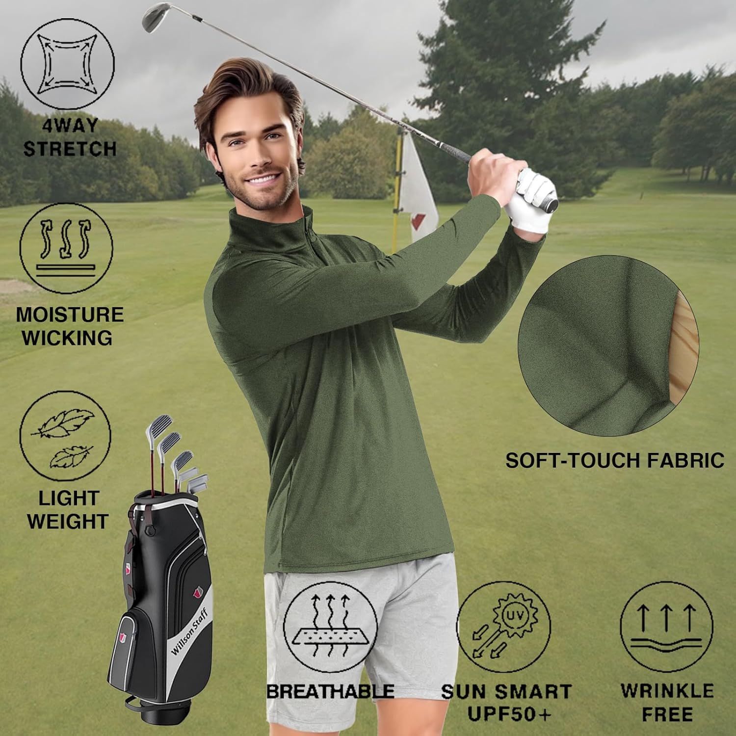 Mens Quarter Zip Pullover Sweatshirts - UPF 50+ Moisture Wicking & Breathable Sun Protection Golf Shirt - Image 5