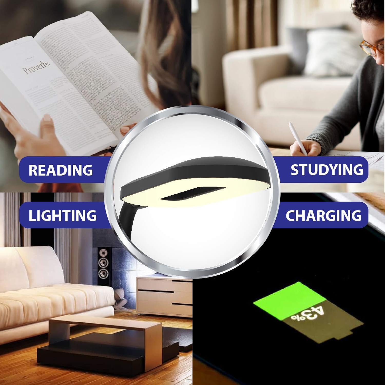 2 Pack - 3 Brightness Level Dimmable LED Desk Lamp w/Wireless Charger, Eye-Caring Table Lamps, Table Lights,3 Color Light, Wireless Charging. Light Flexible Rotation Touch Control Kids Night Light