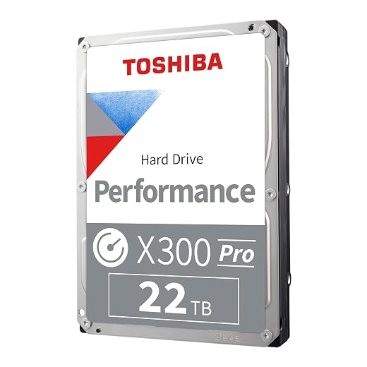 Toshiba X300 PRO 22TB High Workload Performance for Creative Professionals 3.5-Inch Internal Hard Drive – Up to 300 TB/Year Workload Rate CMR SATA 6 Gb/s 7200 RPM 512 MB Cache - HDWR62CXZSTB