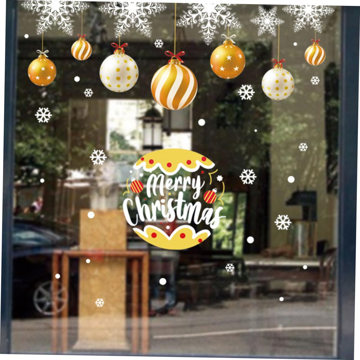 Alipis 5blätter Weihnachtsfensteraufkleber Wiederverwendbare Statische Wanddekoration Goldene Weihnachtsbaum-ornament Sticker Für Zuhause Und Partys