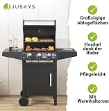 Juskys BBQ grill a gas Louisiana 3 bruciatori 8,1 kW - carrello per barbecue a gas con griglia, coperchio - Barbecue con termometro, griglia scaldavivande e ripiani laterali - 6