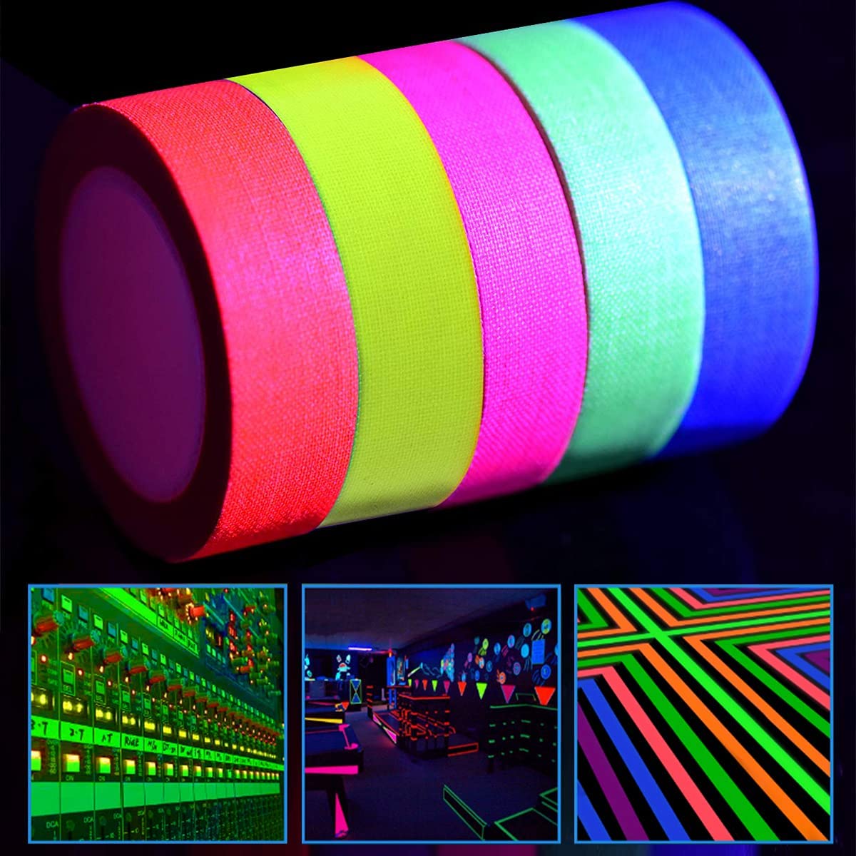 Magiin Neon Klebeband [10 Rollen] fluoreszierende Gaffa Tape UV aktiv Tape Blacklight Leuchtband für Kunst Handwerk Dekorationen 5 Farben 15MM*5M Pro Rolle