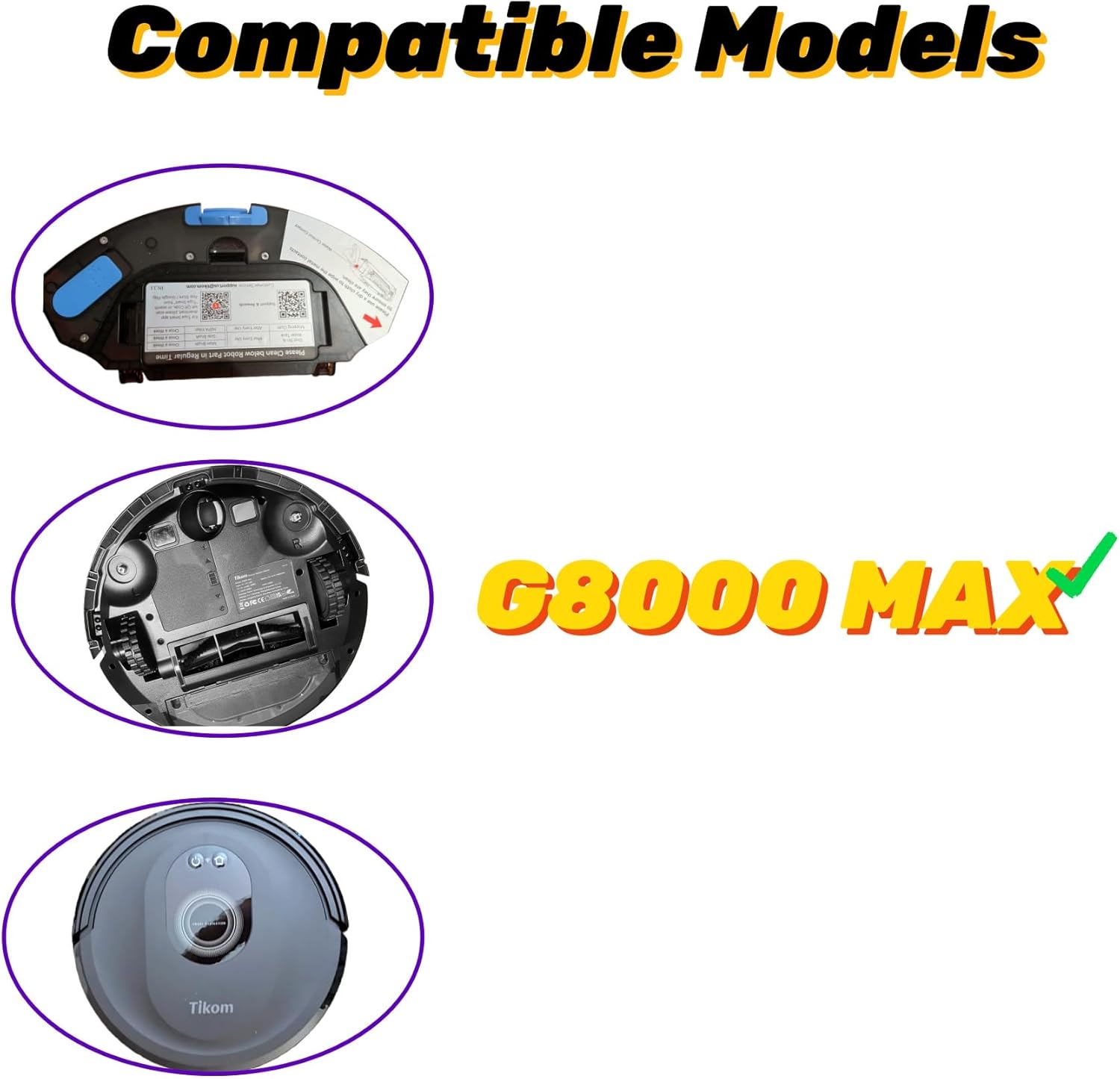 Replacement Parts Compatible with Tikom G8000 MAX Tikom L8000 Pro (2025 Year Versions) Robot Vacuum Cleaner Spare Parts Accessories, 2 Main Roller Brush, 8 Side Brushes, 6 Hepa Filters, 4 Mop Pads