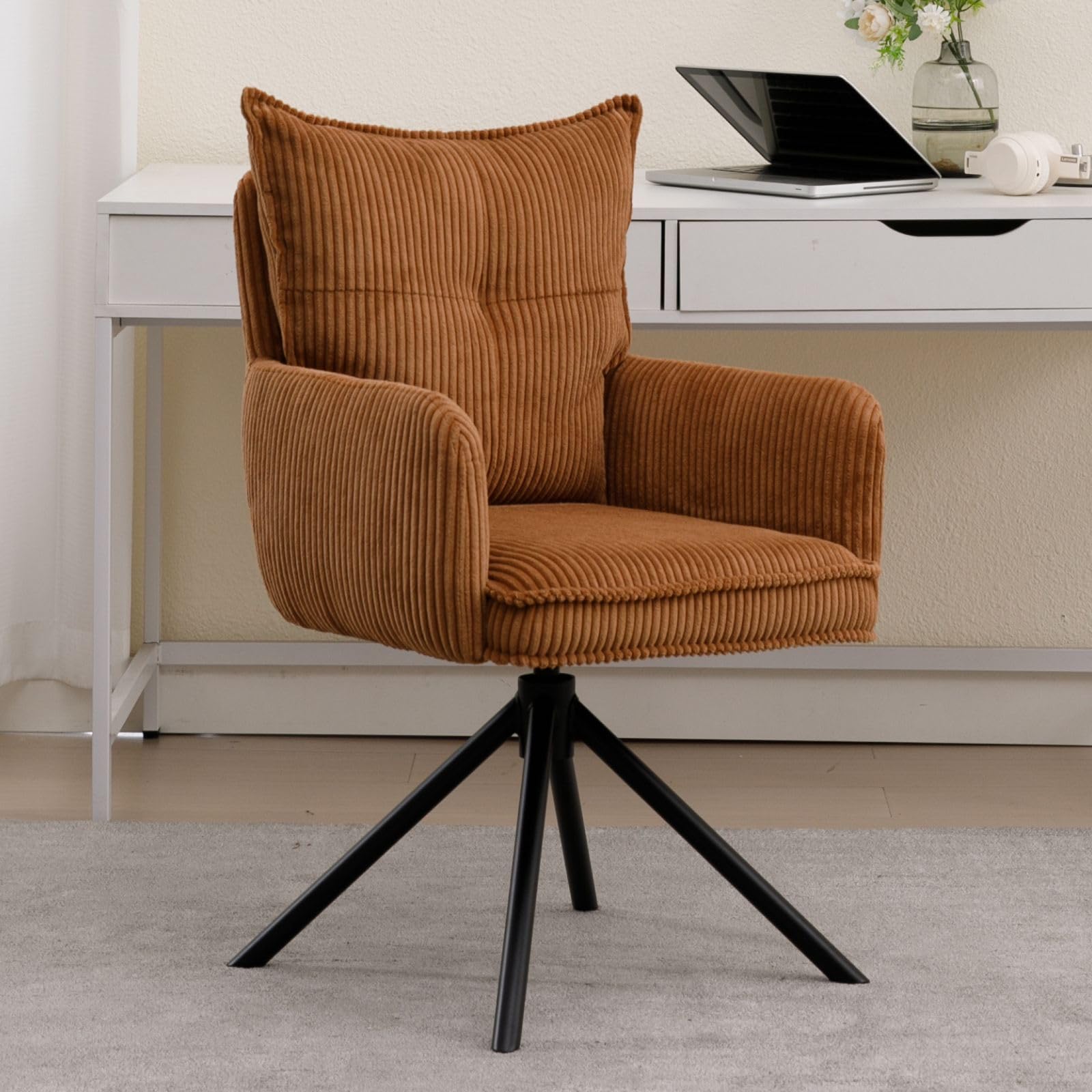 Ya-Home Modern Desk Chair in Fabric Swivel Home Office Chair with Metal Legs, Vanity Chair for Teenagers Adults for Bedroom, Brown