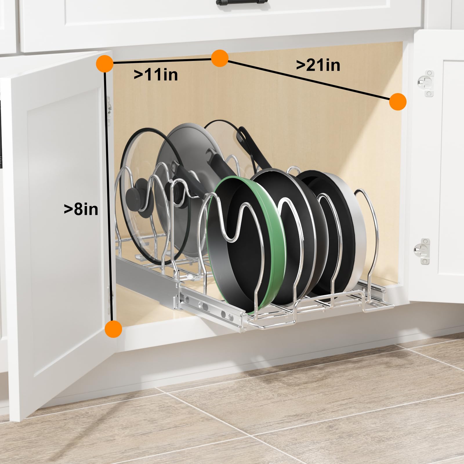 Ausziehbarer Organizer für Töpfe und Pfannen, verstellbar, ausziehbar, Pfannen- und Topfdeckel-Halter unter Schrank, Küchenorganisation und Aufbewahrung, Schneidebrett, Backformen-Organizer, 27,9 cm B
