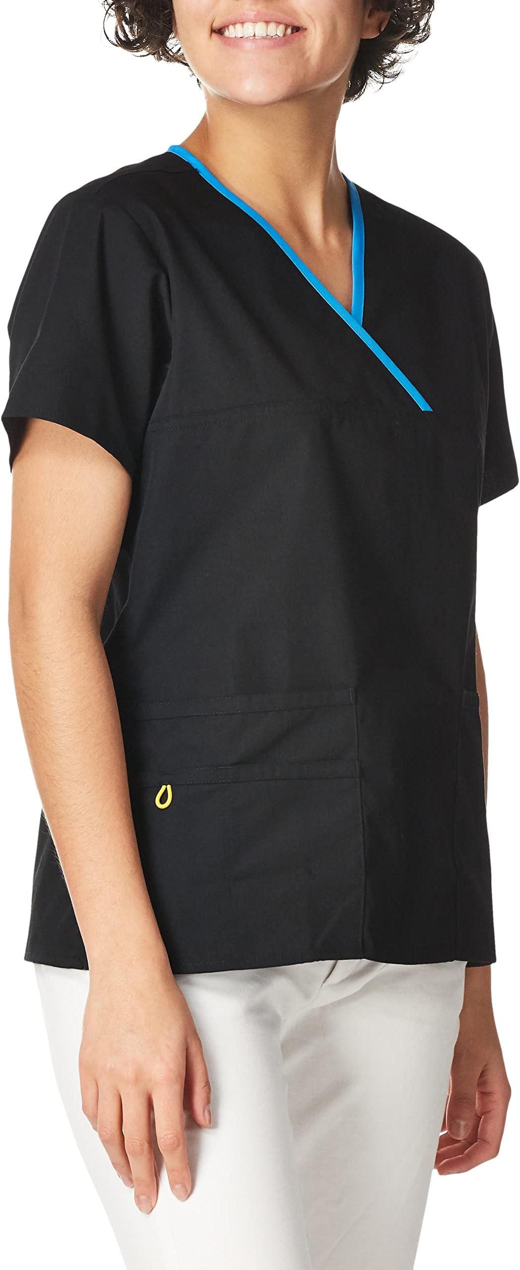 WonderWink Women's Scrubs Charlie 5 Pocket Y-Neck Wrap Top, Black, X-Small