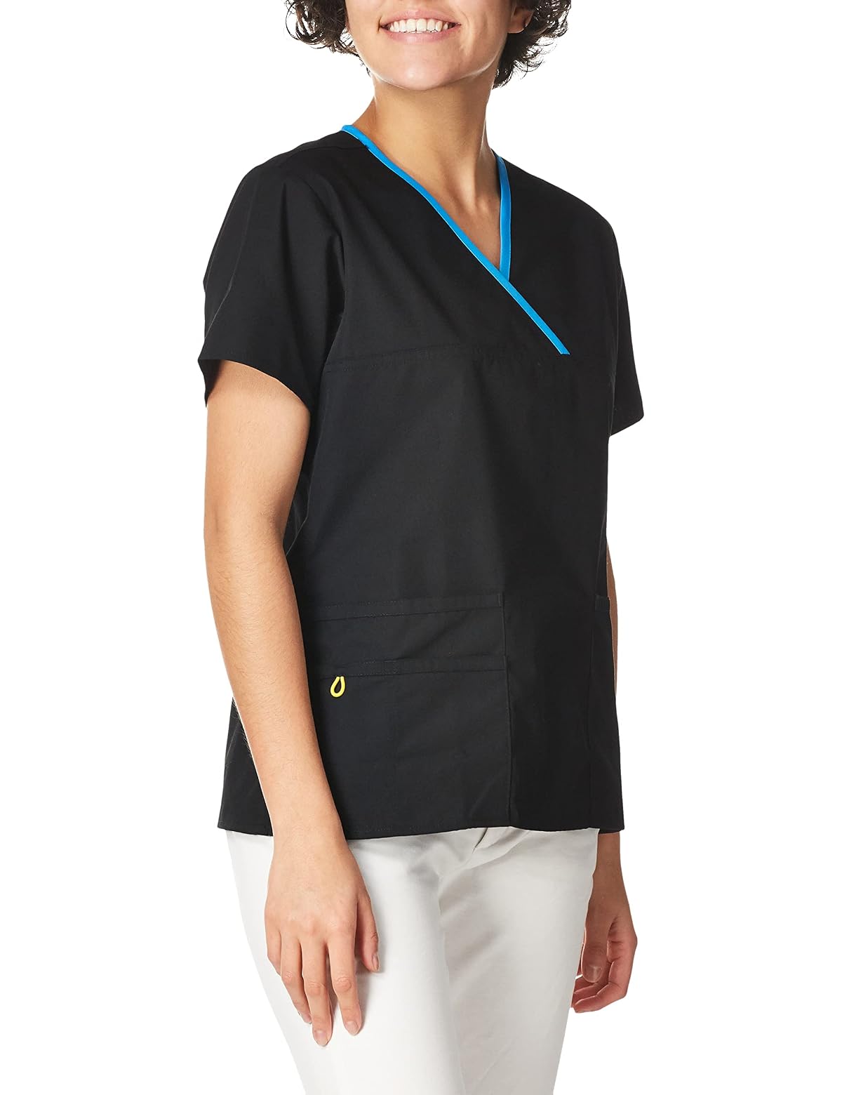 WonderWink Women's Scrubs Charlie 5 Pocket Y-Neck Wrap Top, Black, XX-Small