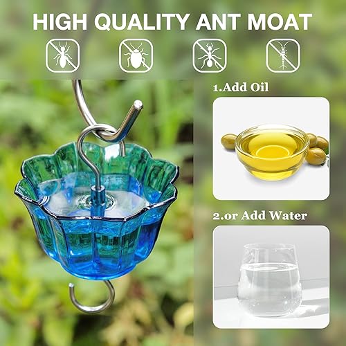 Miniatura 10 de Kingsyard Paquete de 2 comederos de vidrio para colibríes para exteriores, comedero para pájaros silvestres de 16 onzas con 6 puertos de