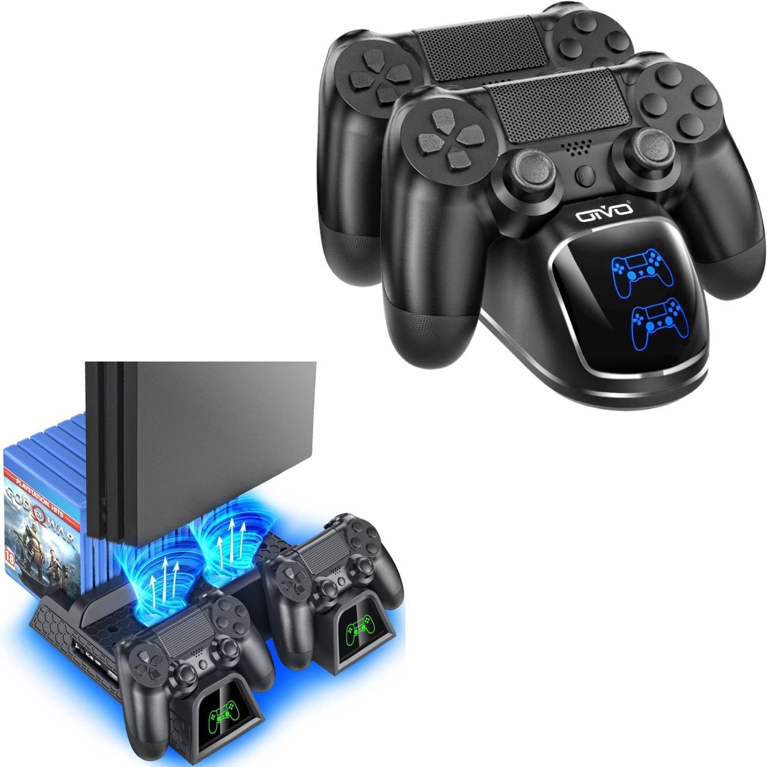 PS4 Controller Charger and PS4 Stand Cooling Fan Station for PlayStation 4/PS4 Slim/PS4 Pro