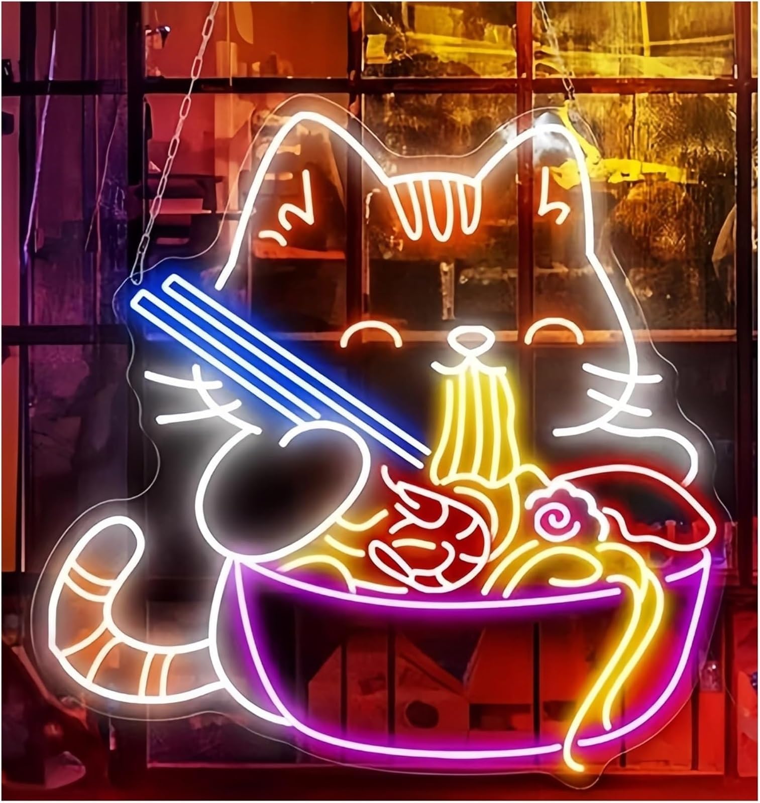 Wexxaii neon Light Sign Soothing Atmosphere Neon Sign Lamp for Cat,Japanese Noodles,Restaurant,Kitchen,Wall Decor,Bar 65cm(B)