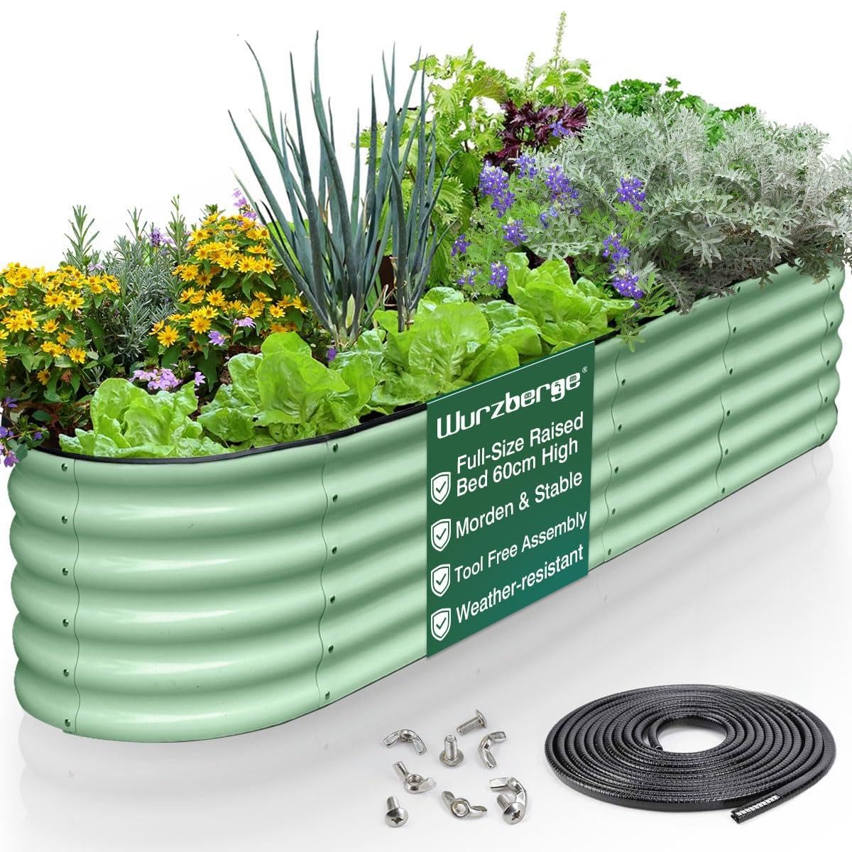 Wurzberge Raised Garden Bed-Green-240 * 60 * 45cm, 45cm Tall Galvanized Outdoor Metal Raised Bed for Growing Vegetables, Flowers, and Herbs, Large Raised Planter Box for Free Assembly with Ease