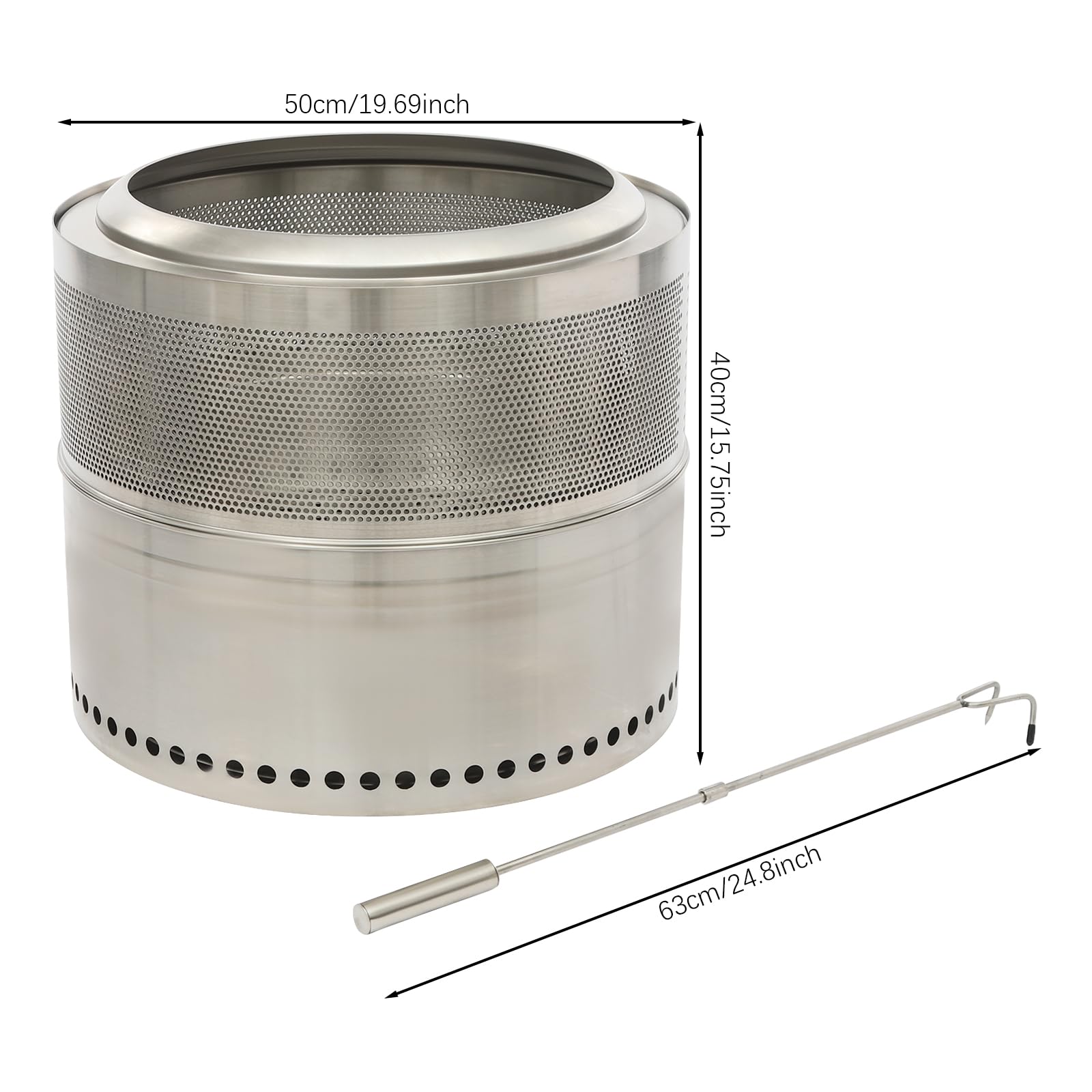 Feuerstellen - Braciere pieghevole in acciaio inox, con custodia, senza fumo, per campeggio, feste, 50 x 40 cm