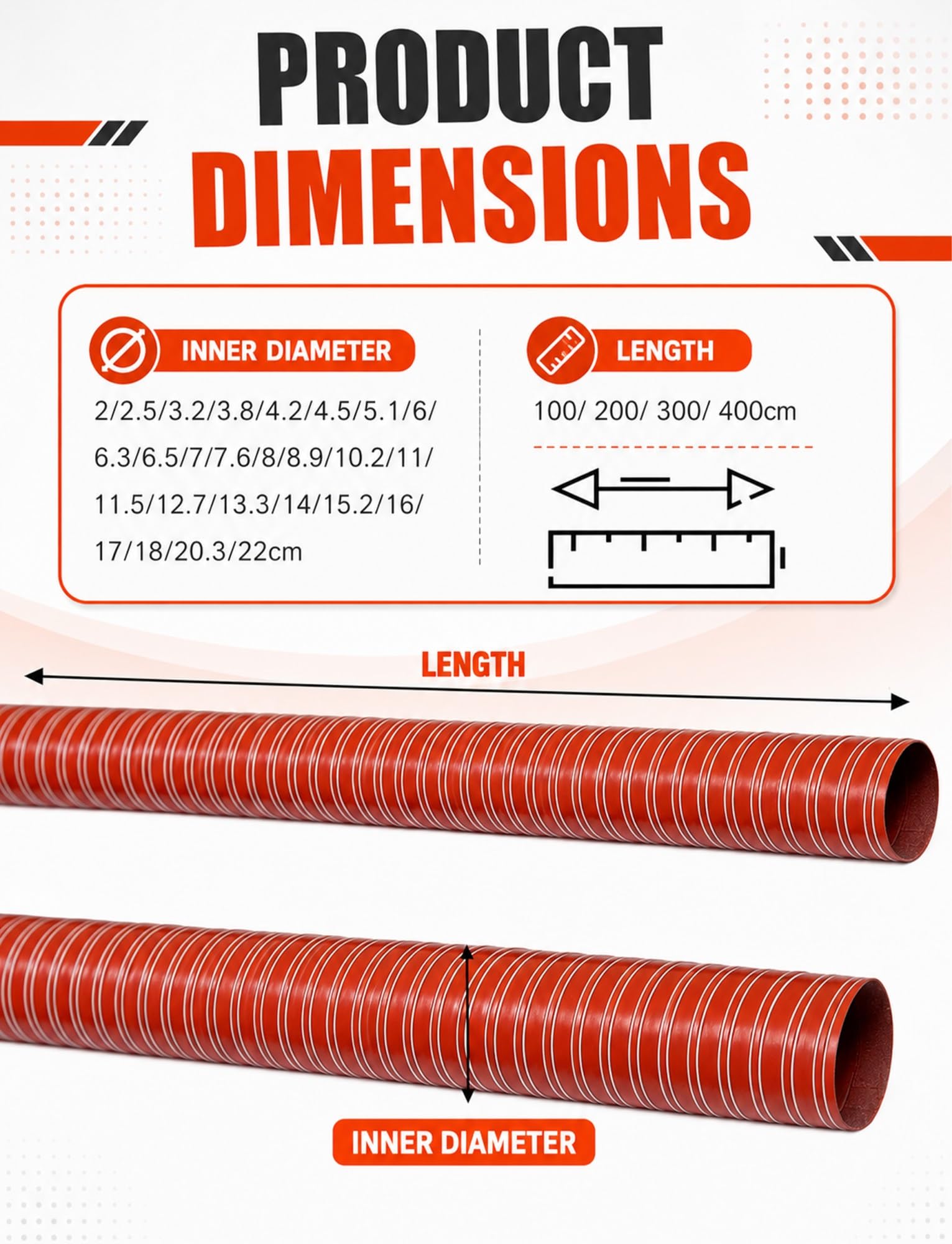 Manguera de silicona ignífuga reforzada con alambre de acero,conducto flexible de fibra de vidrio resistente al calor for extracción de humos industriales(7cm/2.76in,400cm/157.48in)