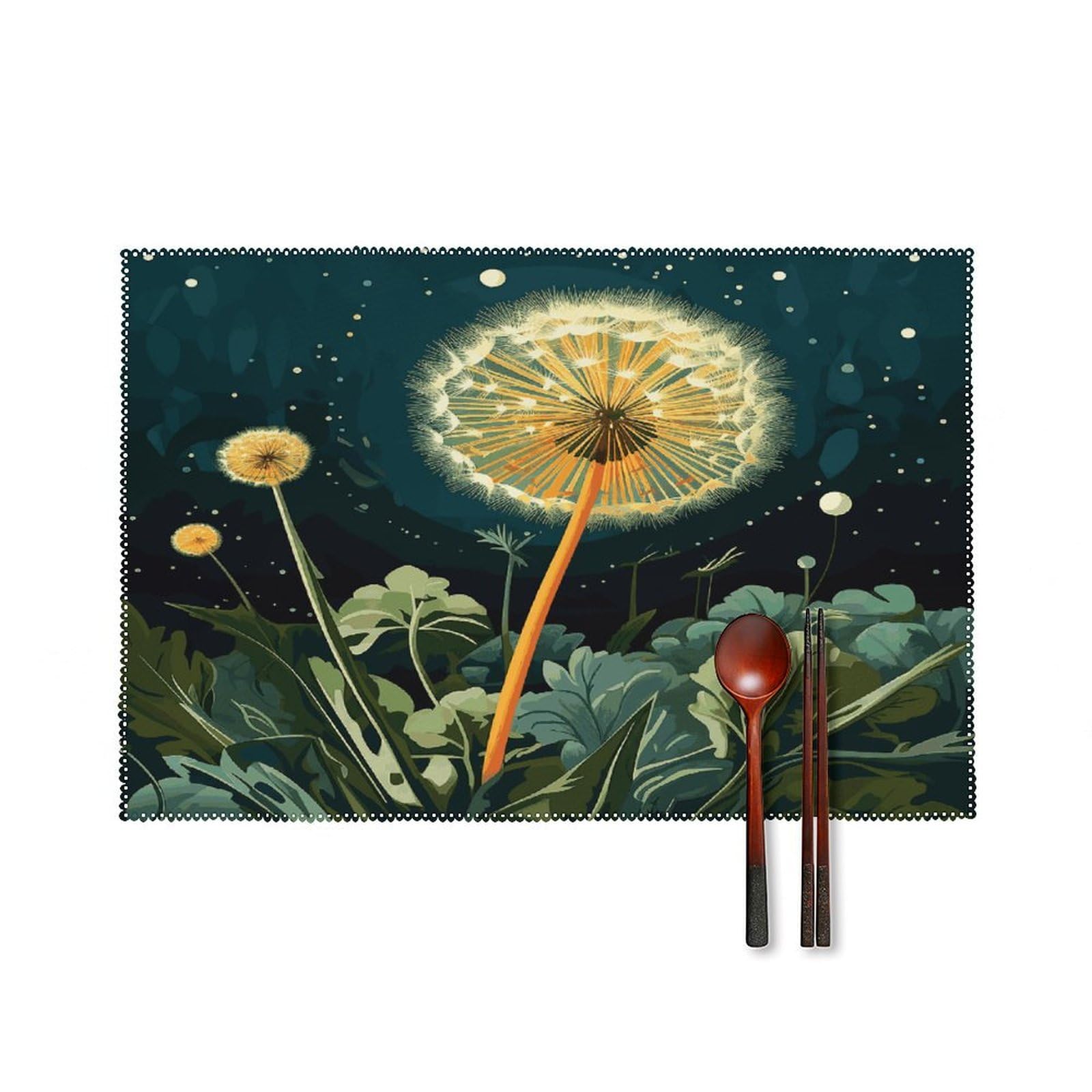 Btcowzrv Style Dandelions At Night Canvas Placemats Set Of 6, Wipeable Washable Place Mats For Indoor & Outdoor, Table Mat Decor For Kitchen Dining Party