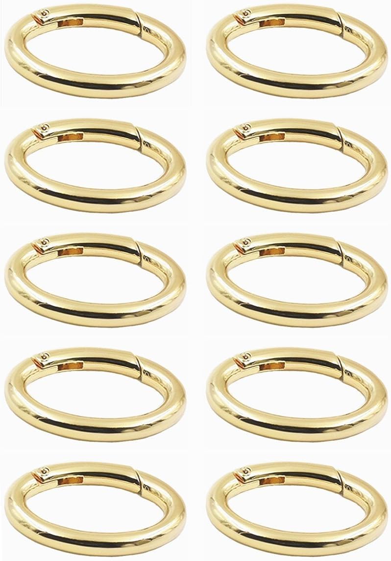 WEICHUAN 10PCS Zinc Alloy Round Spring Clips Carabiner - 1-1/4" Gate O Ring Round Carabiner Snap Clip Trigger Spring Keyring Buckle Organizing Accessory Metal Secure Holder(Gold)
