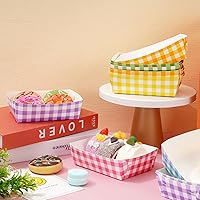 Vista 4 de 120 bandejas de comida de papel a cuadros de colores, 6 colores, desechables, a cuadros, a prueba de grasa, barcos de comida a prueba de grasa