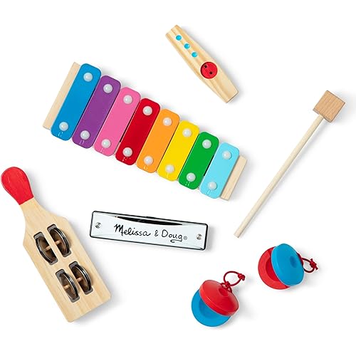 Melissa & Doug Band-in-a-Box Hum! Jangle! Shake! - 7-Piece Musical Instrument Set
