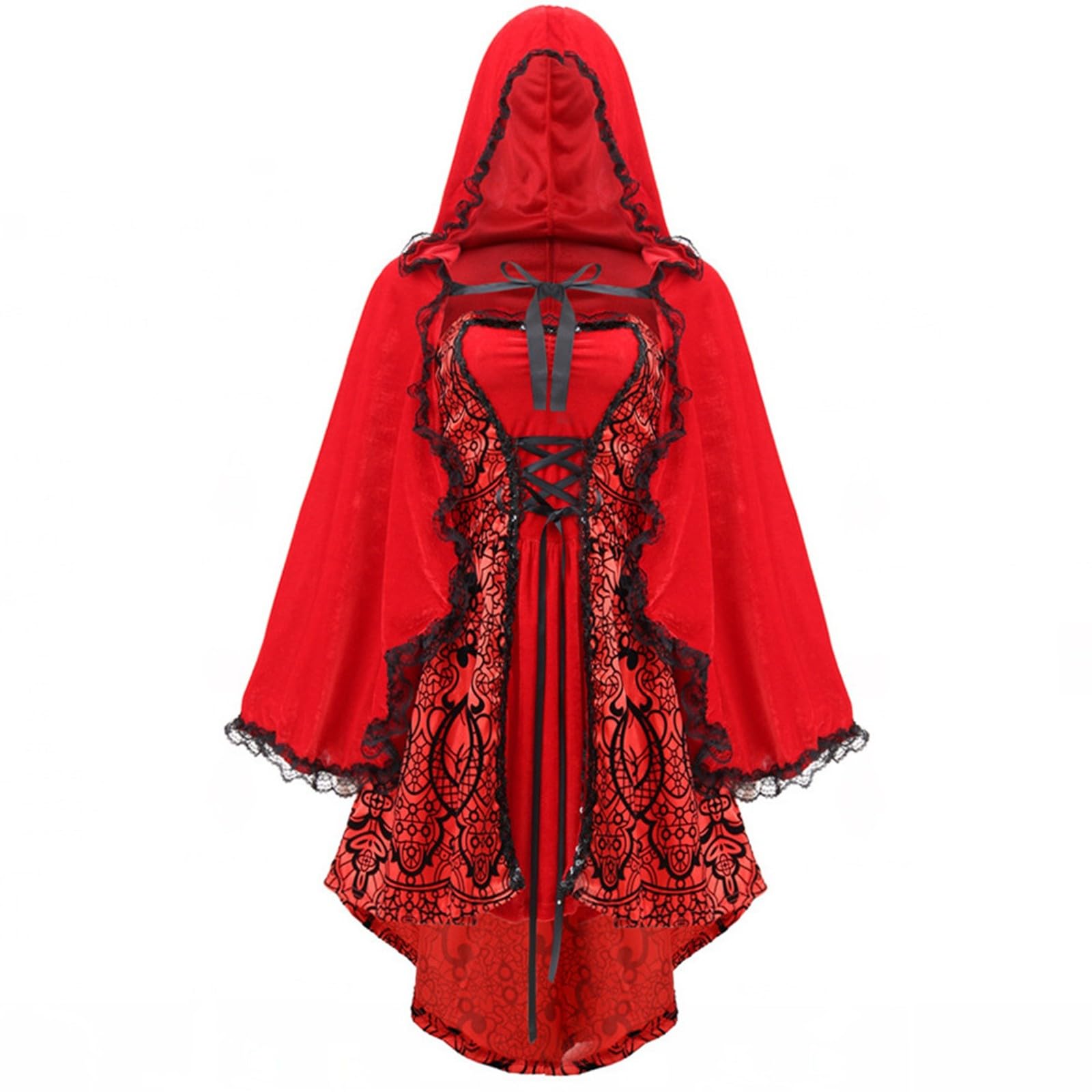 CFWSHJ Gotycka sukienka z długim rękawem dla kobiet kostium czerwonego kapturka przebranie na karnawał seksowne kostiumy Cosplay w dużych rozmiarach dla