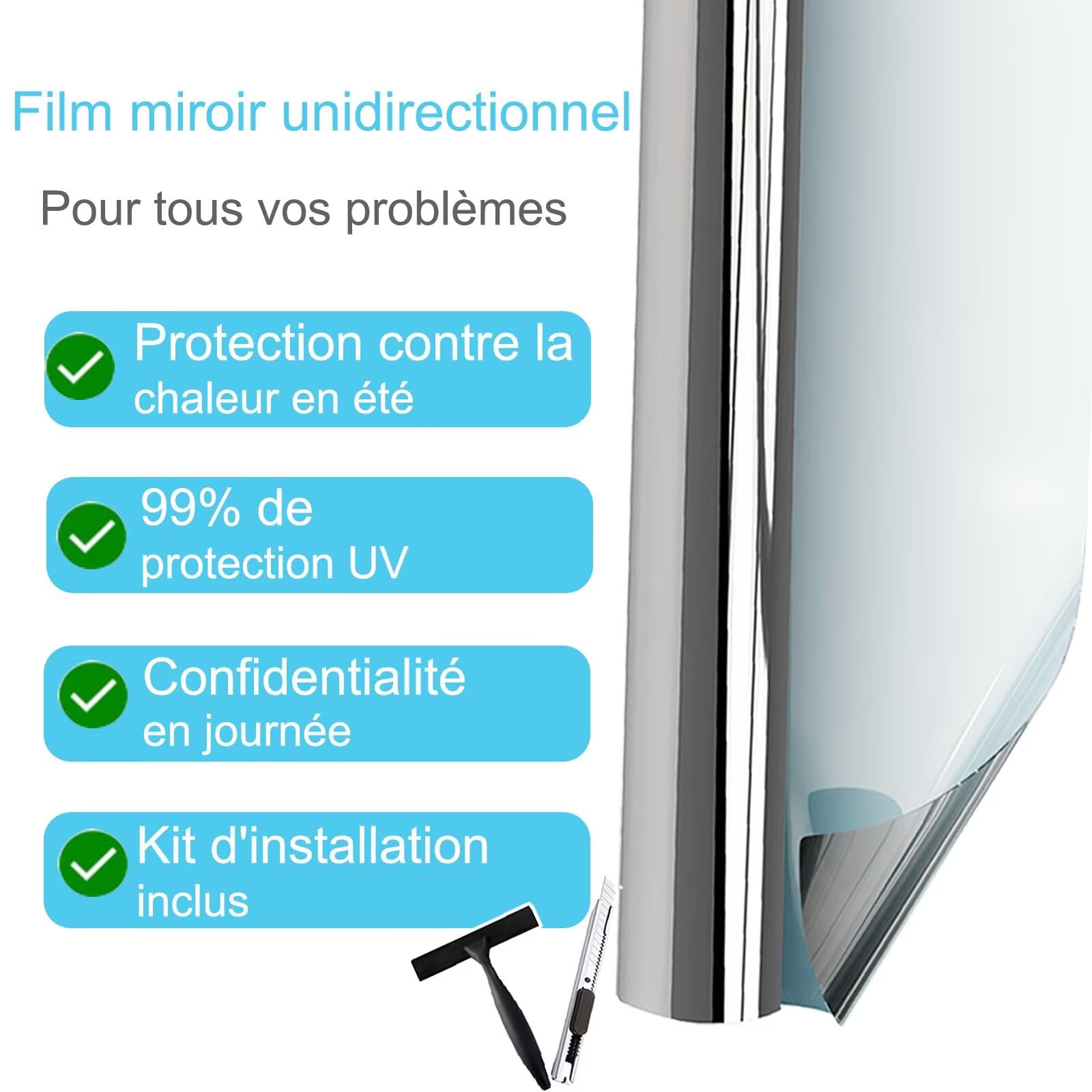 Film Fenêtre Anti Regard 44.5x200cm Film Miroir pour Fenetre Adhesif Effet Miroir sans Tain pour Vitre Brise Vue Fenetre Anti Chaleur Anti UV Protéger du Soleil, Argenté - 5
