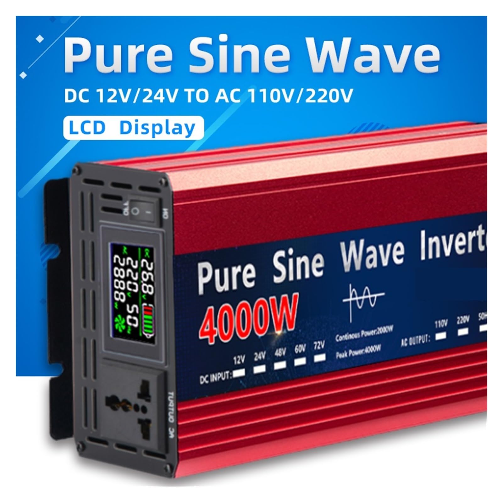 Czysta Fala Sinusoidalna Przetwornica 12V 24/48V Do AC 2200W 3000W 4000W Przenośna Moc Napięcia Samochodowy Falownik Solarny Wysoka Wydajność I Wygoda(3000W,48V)