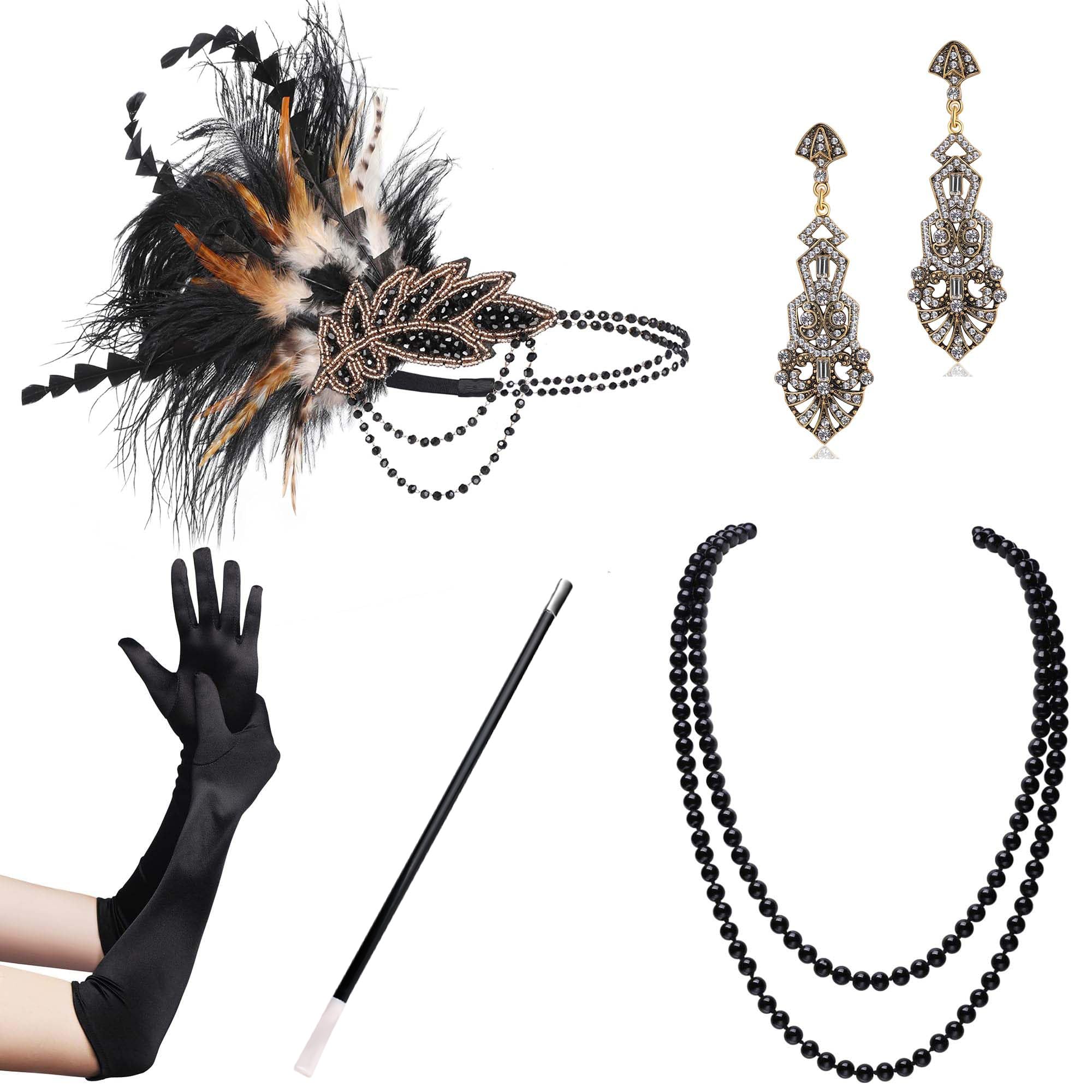 BABEYOND 1920s Flapper Accessories Gatsby Costume Accessories Set 20s Flapper Headband Pearl Necklace Gloves Plastic Holder — image 1