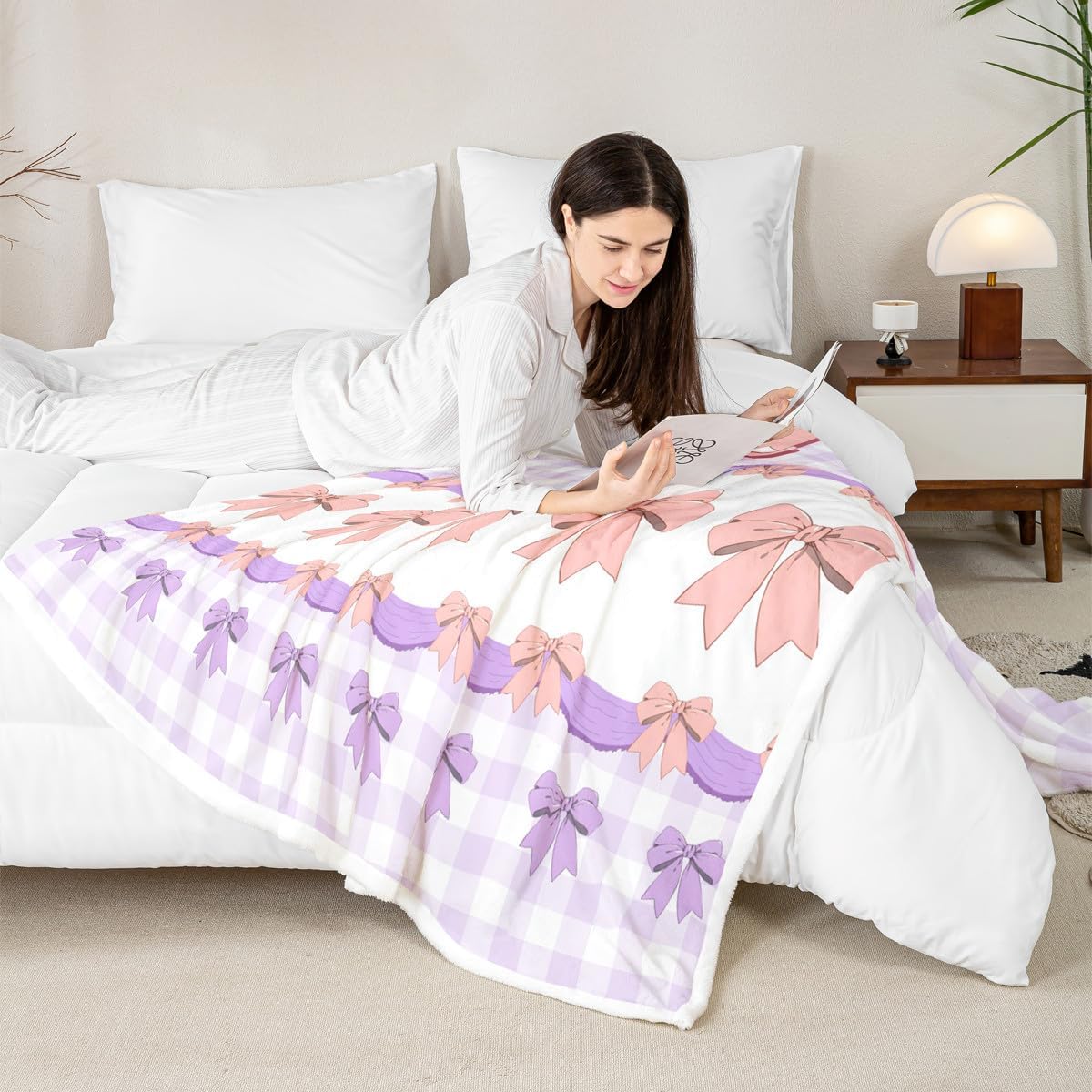 Castle Fairy Lovely Bowknot Kids Bed Throws,English Letter Pink Purple Bow Tie Throw Blanket for Boys Bedroom, Personalized Initial A Print Lightweight Sherpa Blanket for Sofa, B Size (30 x 40 Inch) image 4