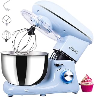 LITARO robot kuchenny, 1400 W, wielofunkcyjny robot do ugniatania z metalową obudową 5,5 l, 3 narzędzia do mieszania, ochrona przed pryskaniem, 6 prędkości, niebieski