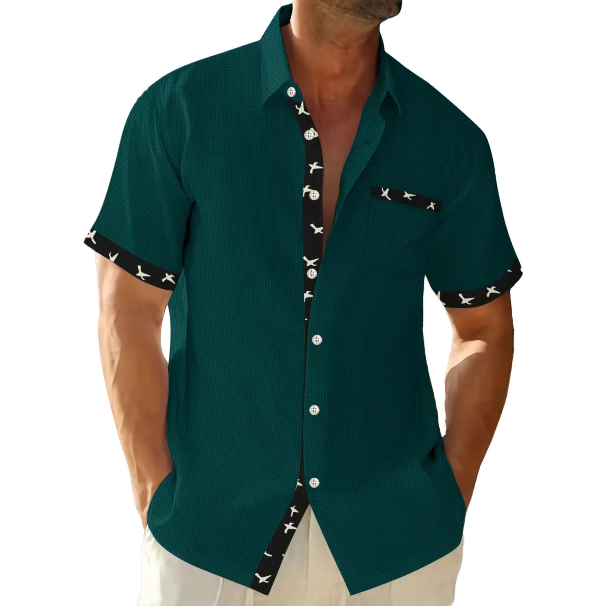 DMOYALA Men's Button Down Shirts Summer Short Sleeve Hawaiian Shirts Business Casual Shirts Wrinkle Free Waffle Shirts
